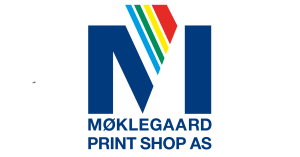 Logo av Møklegaard print shop AS med en M med ekstra farger som logo