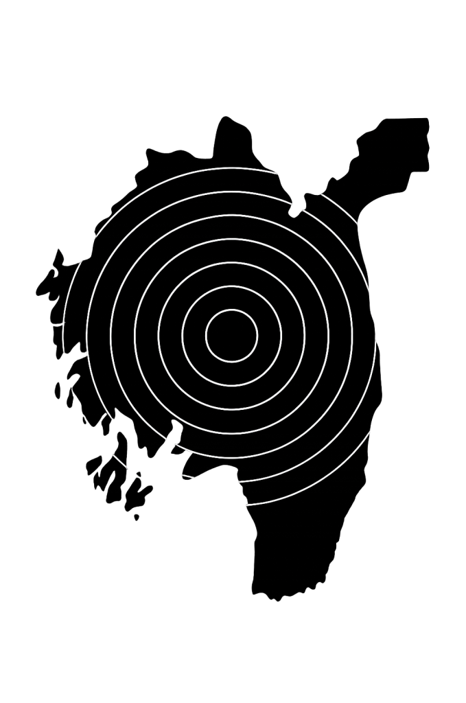 Kartet av østfold med hvite sirkler som illustrerer et målpunkt