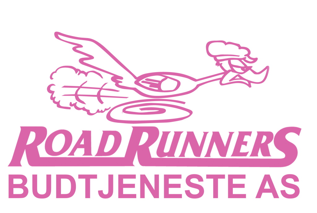 Rosa logo av Road Runners Budtjeneste AS med en struts